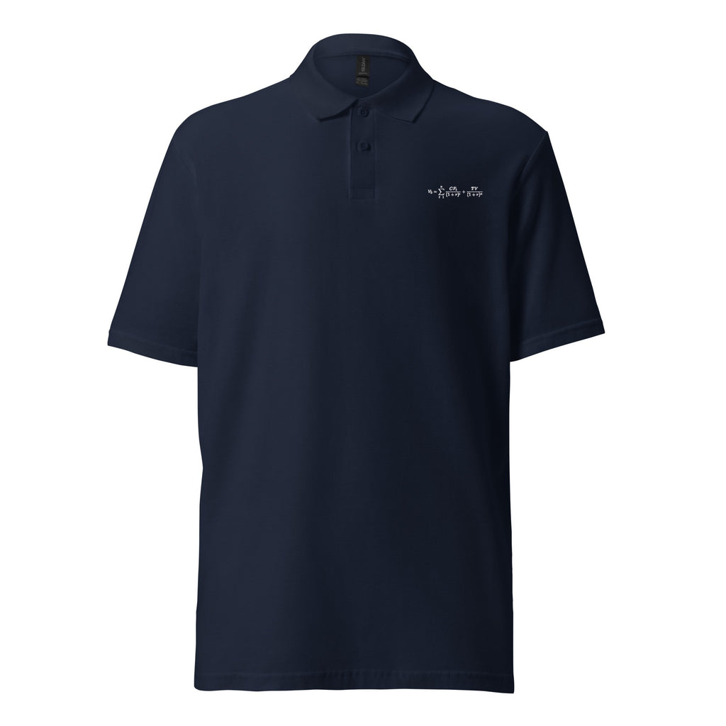 Polo Shirt in Navy mit gestickter Discounted Cash Flow Formel für Finance Professionals
